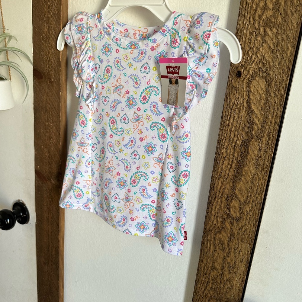 New Levi's Girls Size 4 Colorful Paisley Print Top Ruffle Layered Short Sleeves - Picture 4 of 16